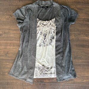 Espresso Charcoal Gray Blouse with Elegant Pattern